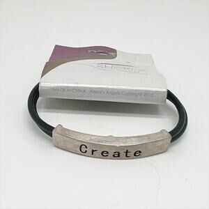 NEW Alexa's Angels Create Silver Tone Bar Leather Double Strand Bracelet